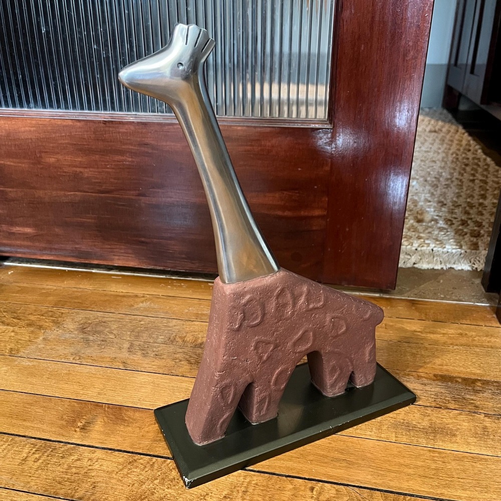 Giraffe Art Sculpture Doorstop- Textured Terracotta & Aluminum; Modrn Stmt Piece - Picture 3 of 6